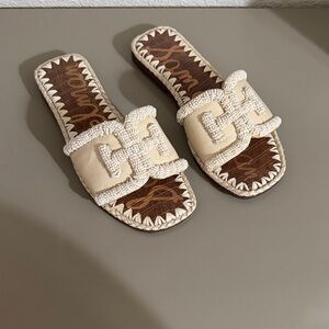 Sam Edelman Tan Beaded Slide Sandals
